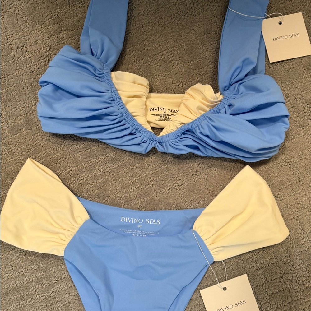 Blue and Cream Bikini Set